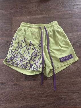 Kill Crew Muay Thai Flame Shorts Neon Green Purple Kickboxing MMA Small